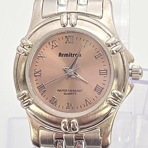 Vtg Ladies ARMITRON Watch Pink Dial Stainless Steel New Battery FREE $HIPPING!!